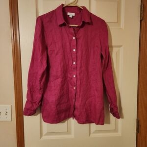 J Jill Love Linen Long Sleeve Button Up Shirt Size S  Raspberry Pearl Buttons